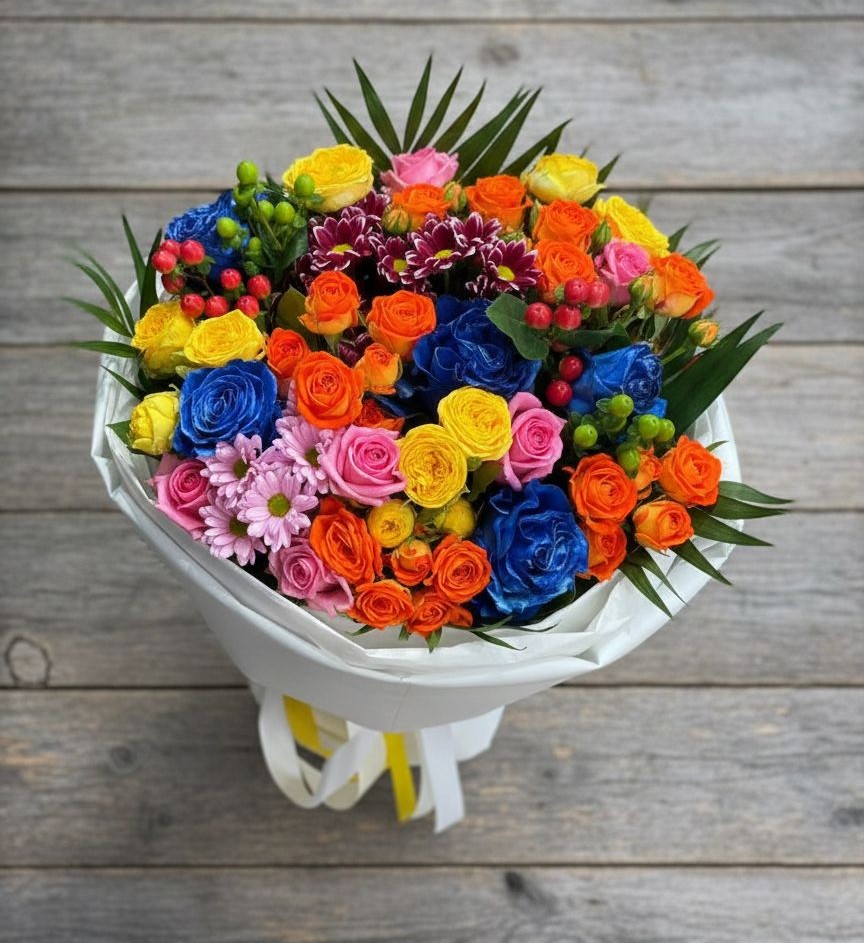 Букет цветов из: Розы и Хризантемы в Беляниново