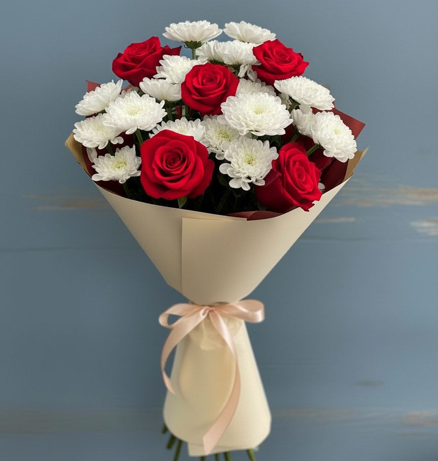 Букет цветов из: Розы и Хризантемы в Беляниново