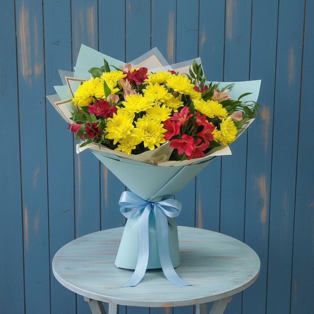 Букет цветов из: Альстромерии и Хризантемы в Беляниново