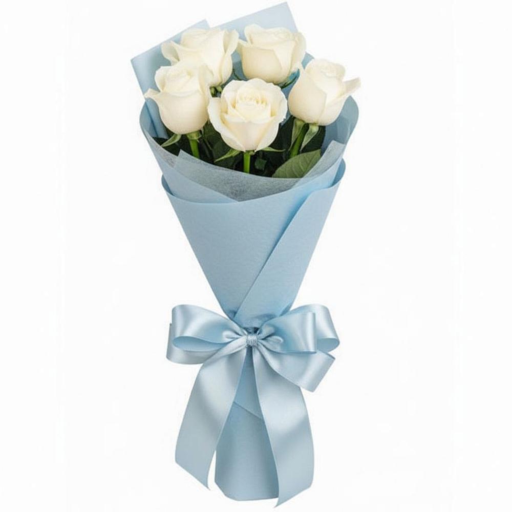 Букет 5 Белых роз Проуд в Беляниново