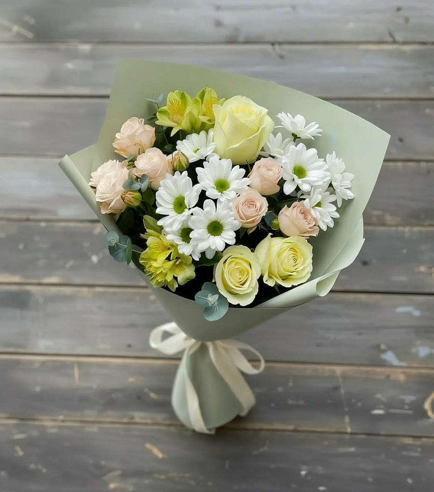 Букет цветов из: Альстромерии, Розы и Хризантемы в Беляниново