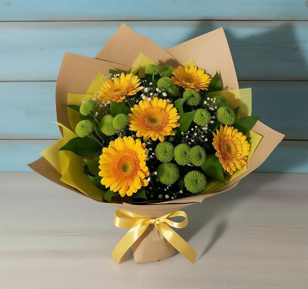 Букет цветов из: Герберы и Хризантемы в Беляниново