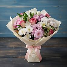 Букет цветов из:  Хризантемы, Альстромерии и Розы в Беляниново