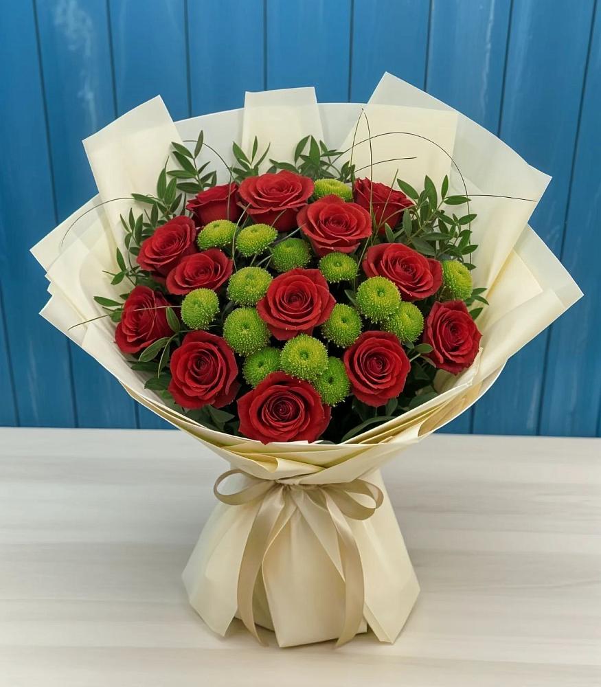 Букет цветов из: Розы и Хризантемы в Беляниново